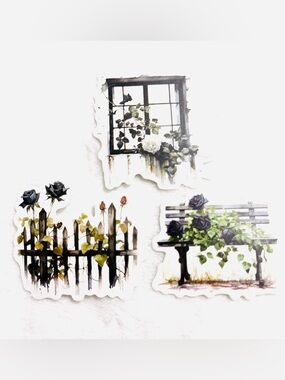 💜 Vintage Antiquarian Dark Aesthetic Black & White Rose Stickers